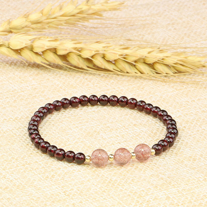 Buddha Stones Natural Garnet Strawberry Quartz Calm Bracelet