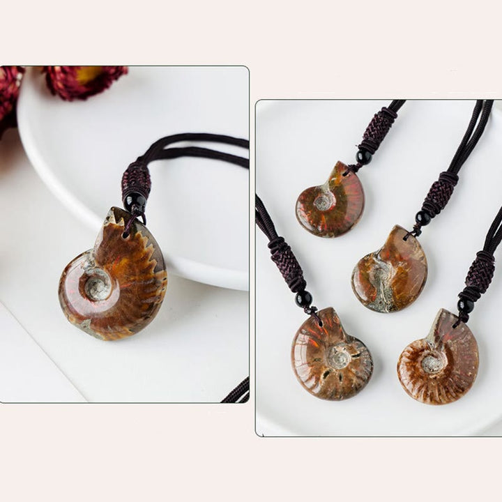 Buddha Stones Natural Ammonite Fossil Snail Pattern Meditation Healing Necklace Pendant