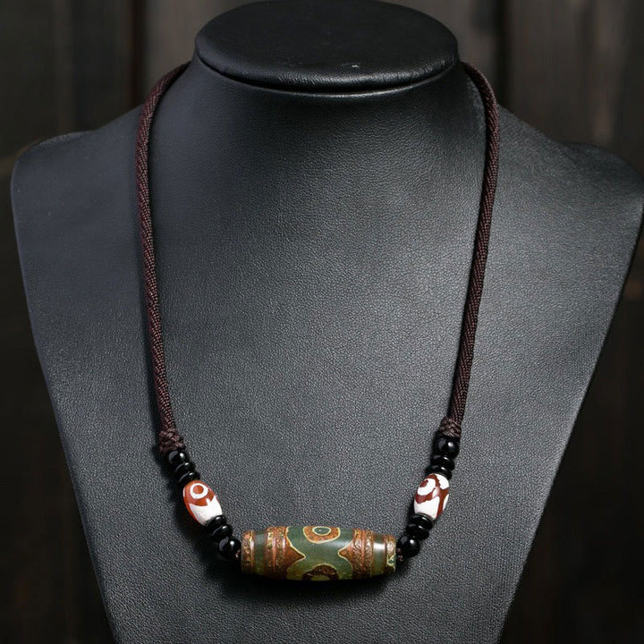 Buddha Stones Tibetan Nine-Eye Dzi Bead Protection String Necklace