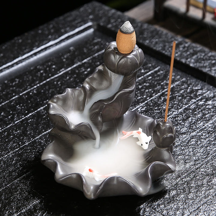 Buddha Stones Koi Fish Lucky Incense Burner Decoration