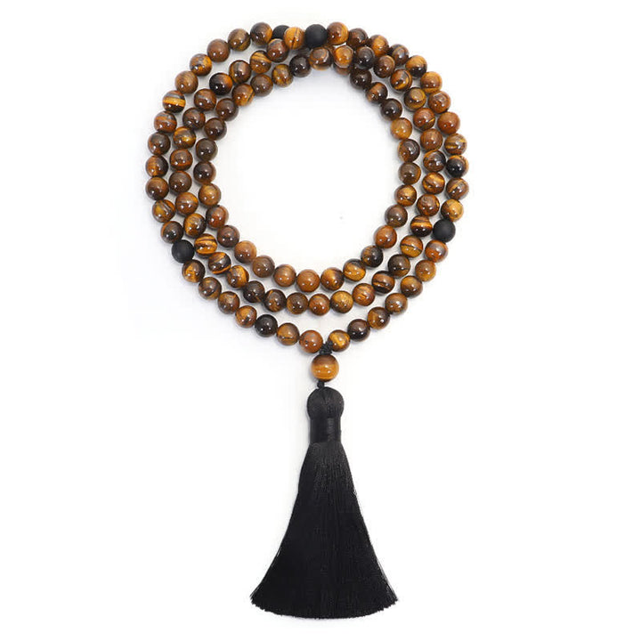 Buddha Stones 108 Beads Mala Tiger Eye Protection Tassel Bracelet