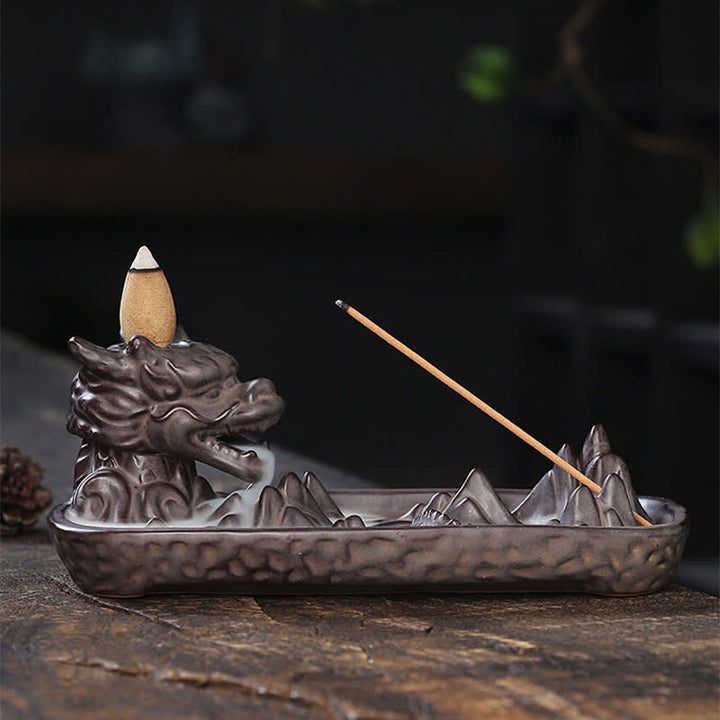 Buddha Stones Dragon Mountain Strength Ceramic Incense Burner Decoration