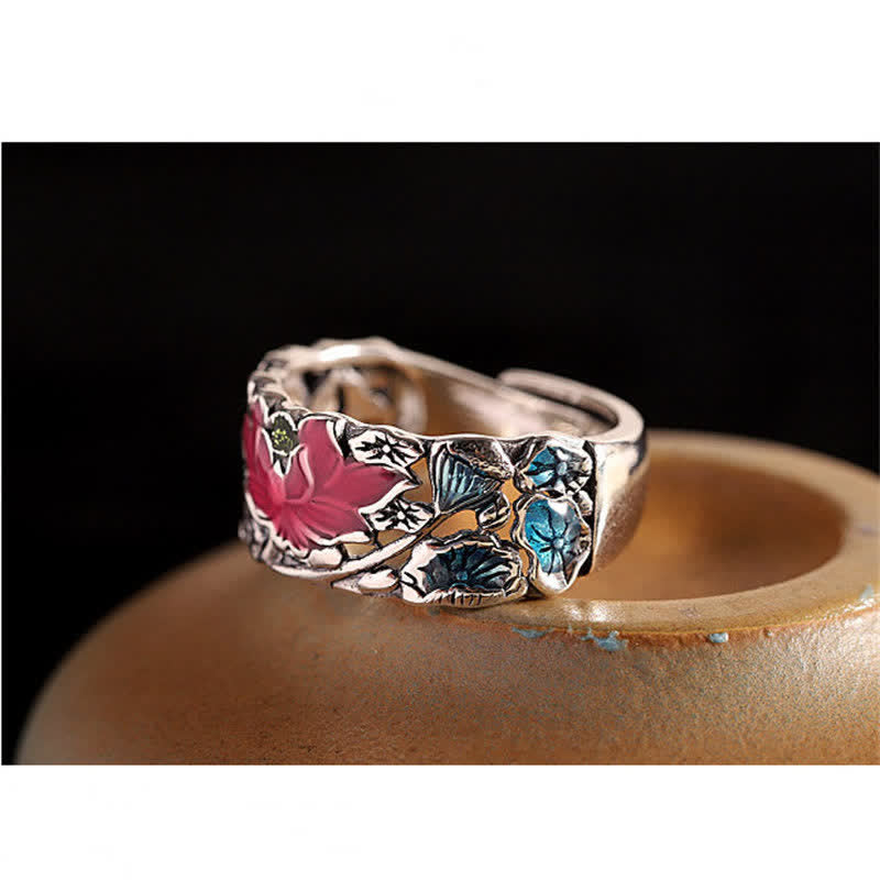 925 Sterling Silver Lotus Koi Fish Enlightenment Ring