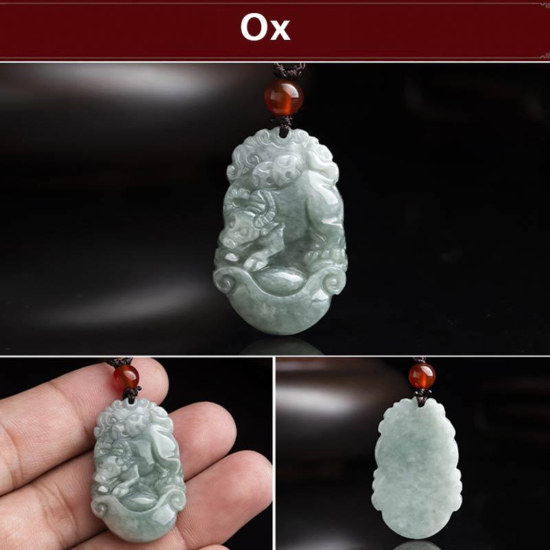 Buddha Stones Natural Jade 12 Chinese Zodiac Sucess Pendant Necklace