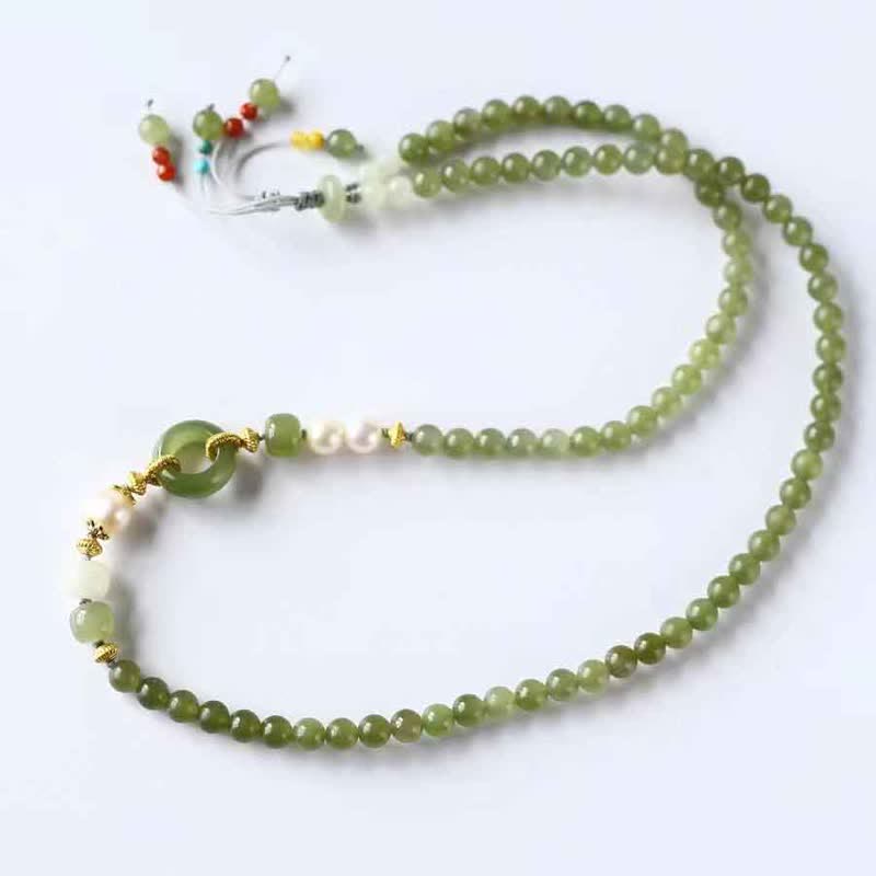 Hetian Jade Pearl Peace Buckle Luck Wealth String Bracelet