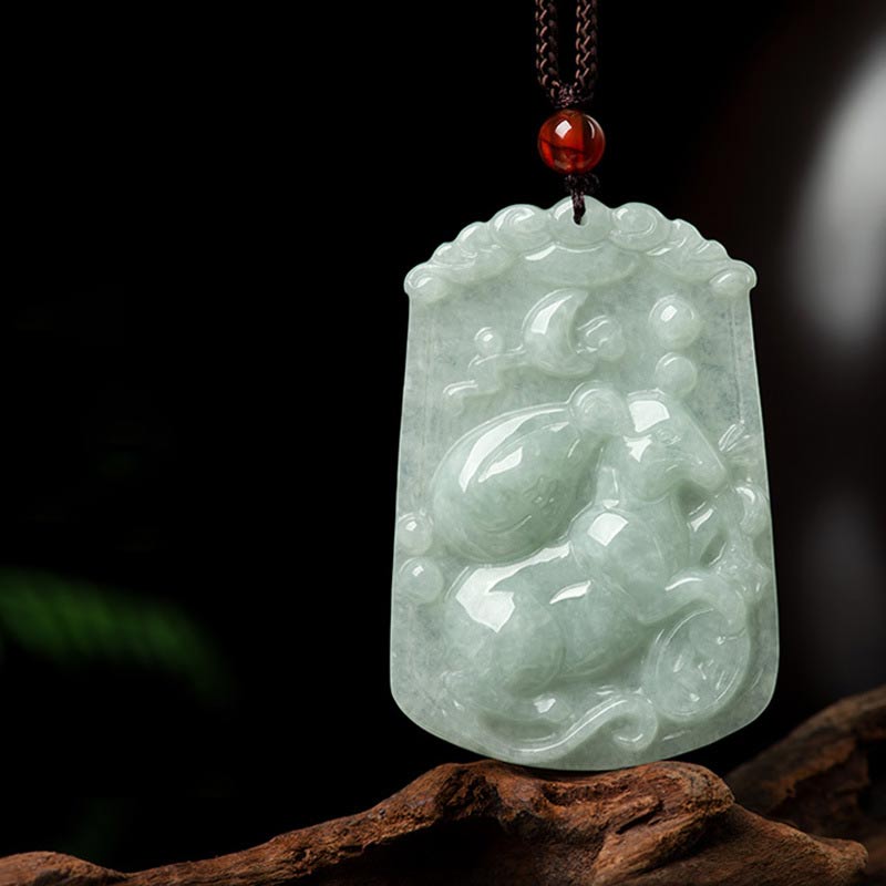 Buddha Stones Natural Jade 12 Chinese Zodiac Abundance Amulet Pendant Necklace