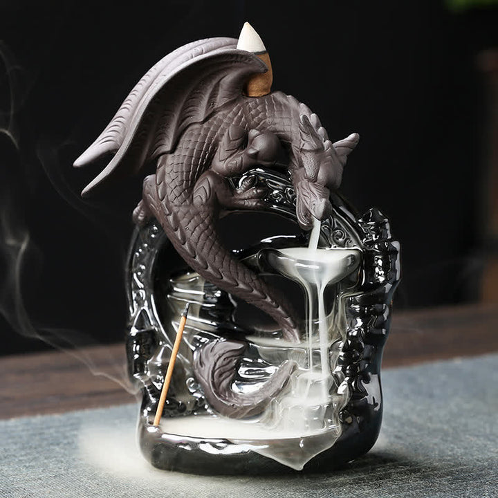 Buddha Stones Nordic Pterosaur Dragon Ceramic Backflow Smoke Fountain Protection Healing Incense Burner Decoration