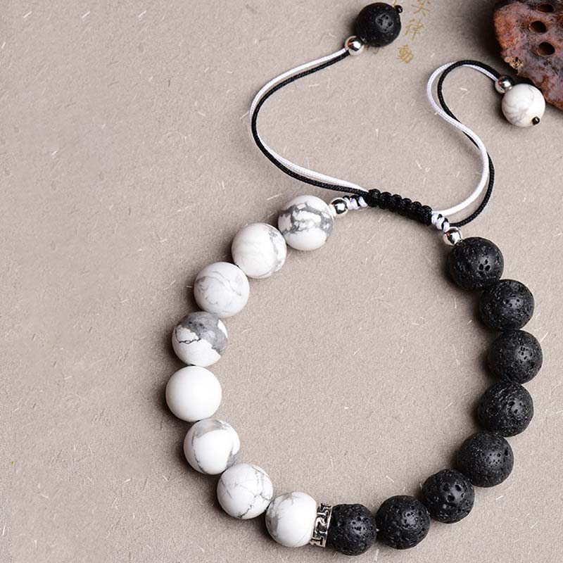 Buddha Stones Yin Yang Lava Stone Protection Bracelet