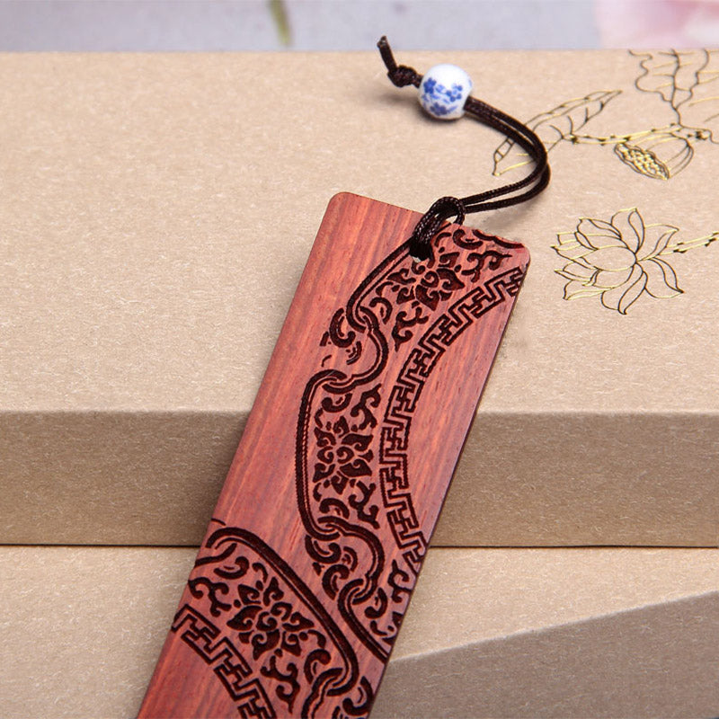 Buddha Stones Zen Enlightenment Quotes Ebony Wood Small Leaf Red Sandalwood Bookmarks With Gift Box