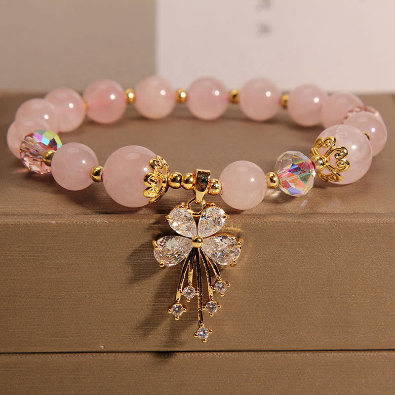 Buddha Stones Aquamarine Pink Crystal Healing Zircon Butterfly Charm Bracelet