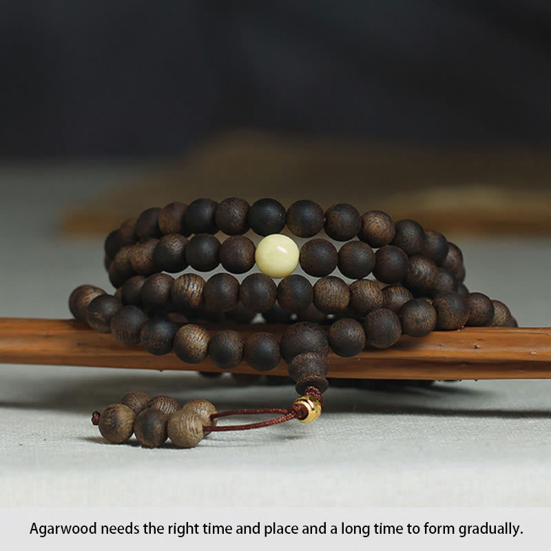 Buddha Stones 999 Gold Tarakan 108 Mala Beads Agarwood Amber Ward Off Evil Spirits Bracelet