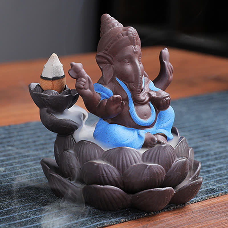 Ganesh Elephant Purple Clay Backflow Smoke Fountain Protection Incense Burner