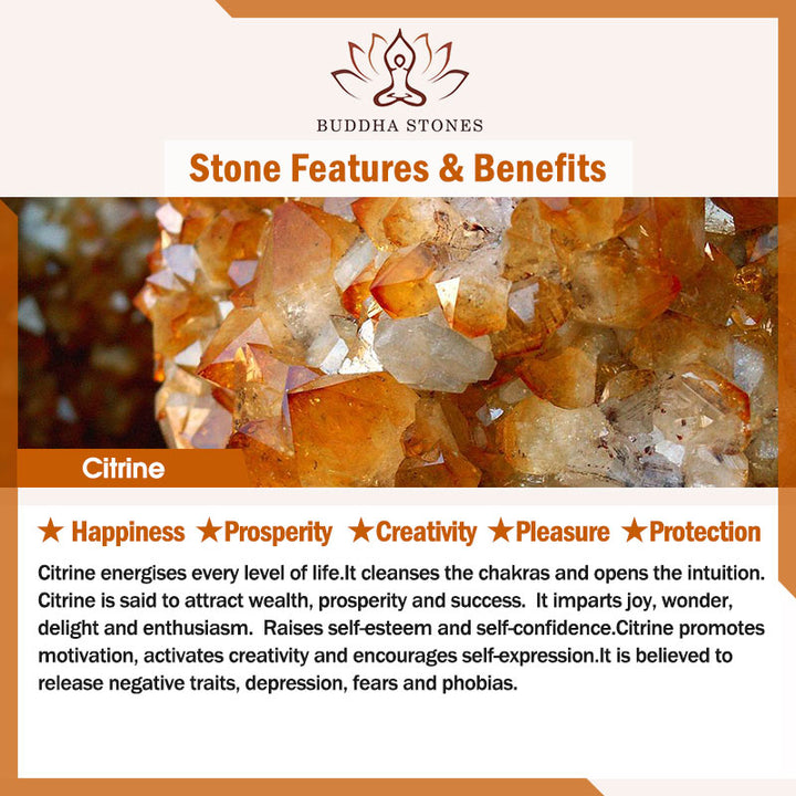 Buddha Stones Natural Citrine White Jade Strawberry Quartz Protection Charm Bracelet