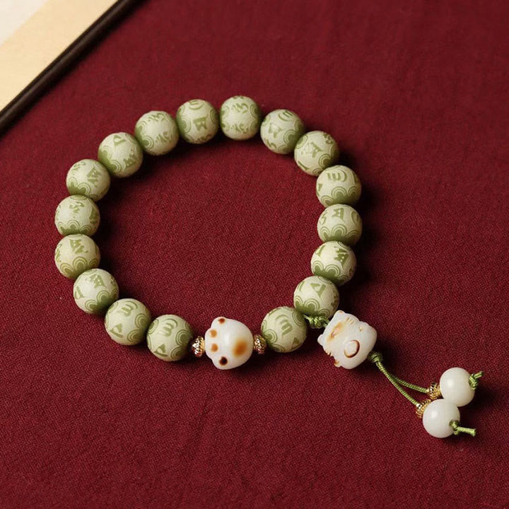 Buddha Stones Green Bodhi Seed Cat Paw Om Mani Padme Hum Engraved Wisdom Bracelet