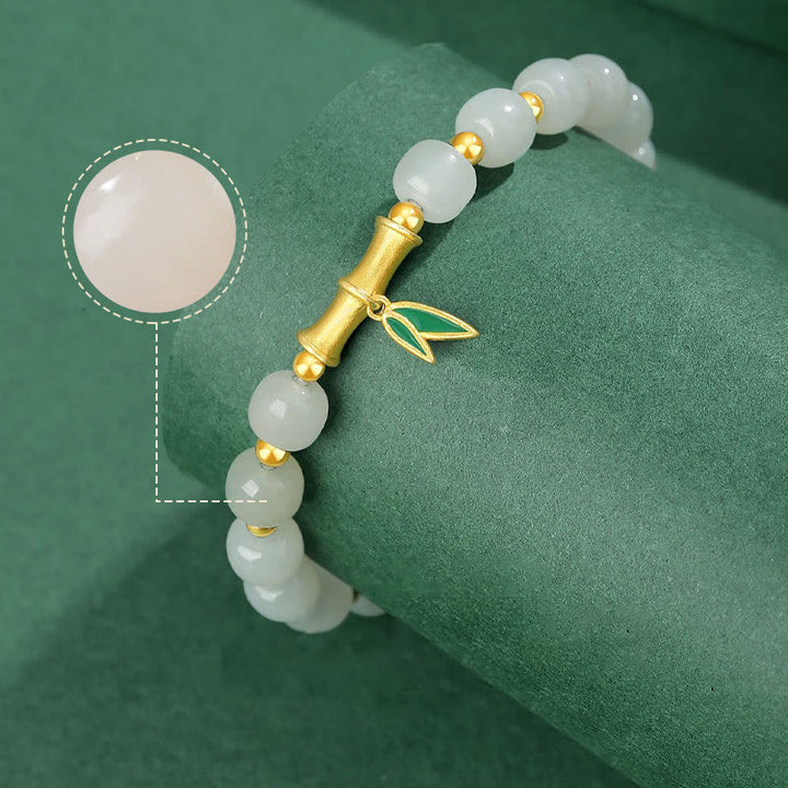 Buddha Stones 925 Sterling Silver Hetian White Jade Bamboo Luck Bracelet