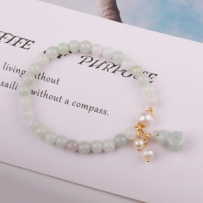 Buddha Stones Natural Jade Pearl Gourd Prosperity Luck Bracelet