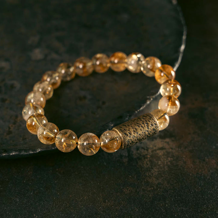 Buddha Stones Natural Citrine Crystal Brass Bead Protection Bracelet