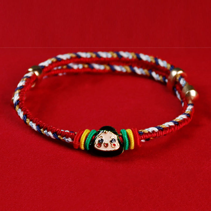 Buddha Stones Colorful Rope Zongzi Pattern Fu Character Luck Handmade Bracelet