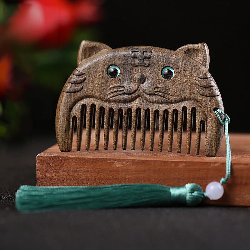 Chinese Zodiac Green Sandalwood Peace Mini Portable Comb