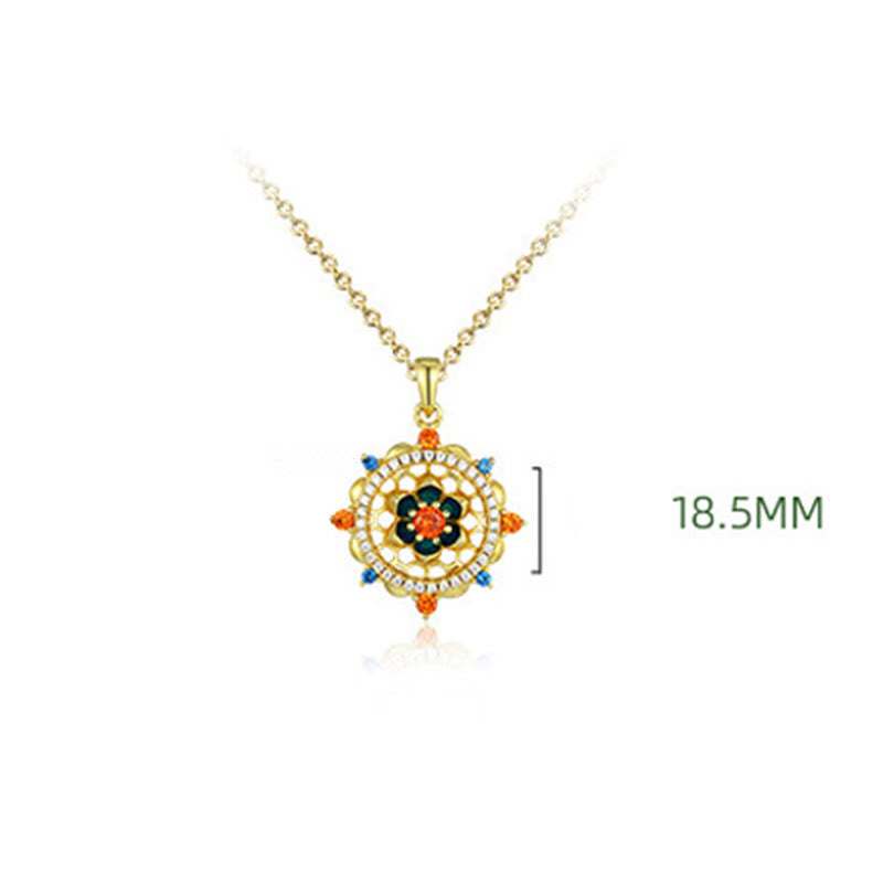 Buddha Stones 925 Sterling Silver Lotus Flower Colorful Zircon New Beginning Necklace Pendant