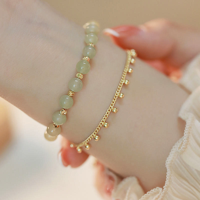 14K Gold Plated 2 Layers Hetian Jade Bead Luck Prosperity Bracelet