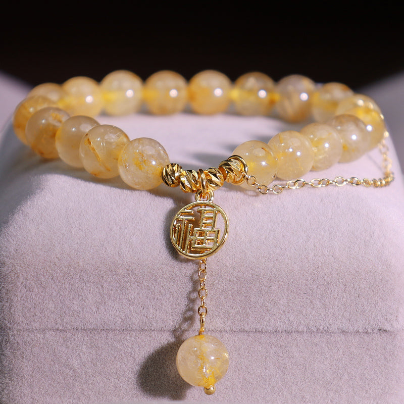 Buddha Stones Citrine Lucky Fu Character Happiness Bracelet