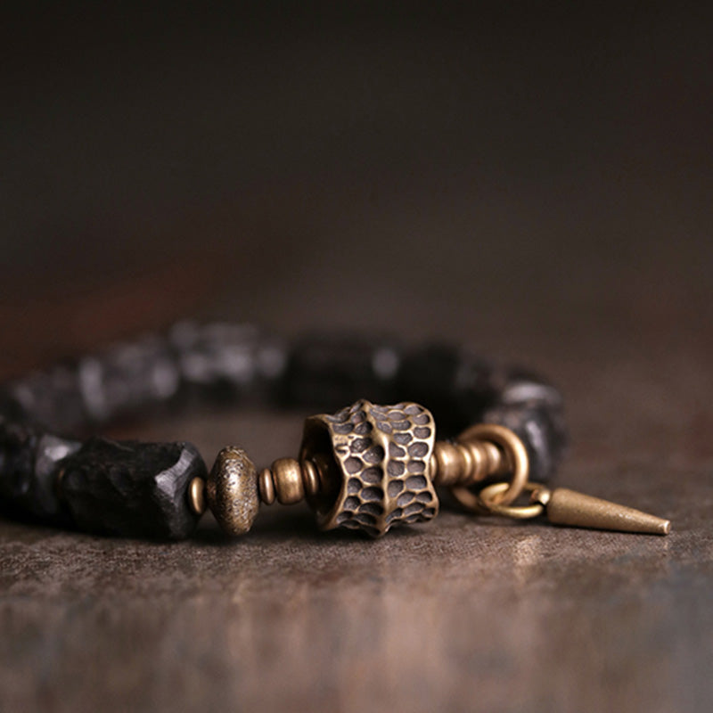 Buddha Stones Ebony Wood Copper Balance Protection Couple Bracelet