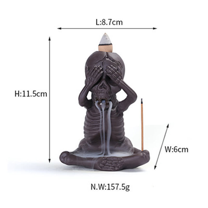 Buddha Stones Little Skull Ghost Purple Clay Backflow Smoke Fountain Peace Incense Burner Decoration