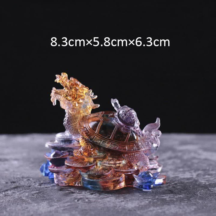 Buddha Stones Feng Shui Dragon Turtle Coins Handmade Liuli Crystal Luck Art Piece Home Office Decoration