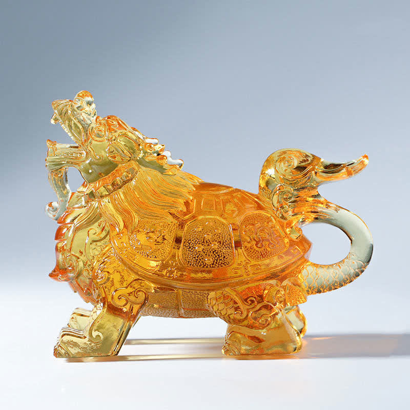 Feng Shui Dragon Turtle Handmade Liuli Crystal Art Piece Home Office Decoration