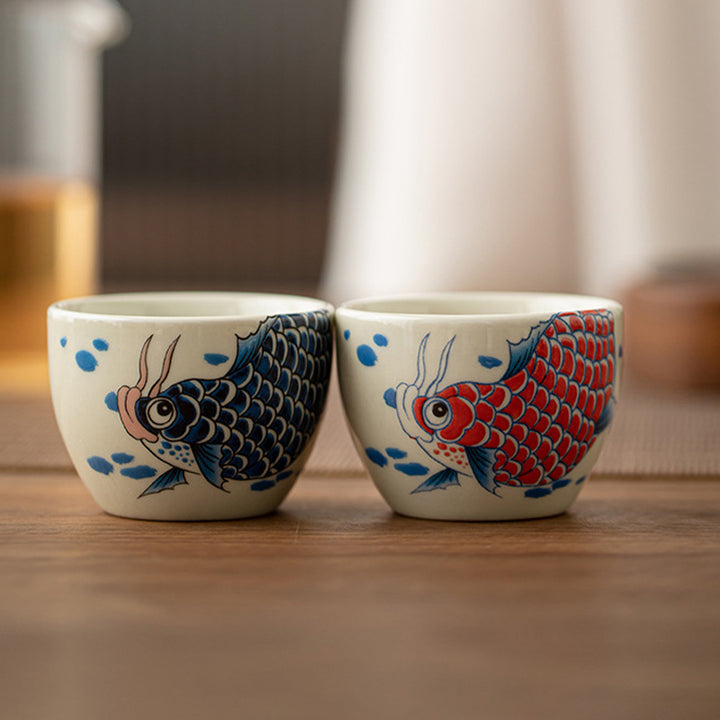 Buddha Stones Koi Fish Arowana Peony Sunflower Ceramic Teacup Kung Fu Tea Cup 60ml