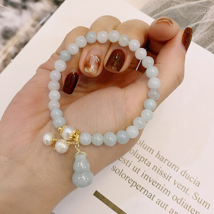 Buddha Stones Natural Jade Pearl Gourd Prosperity Luck Bracelet