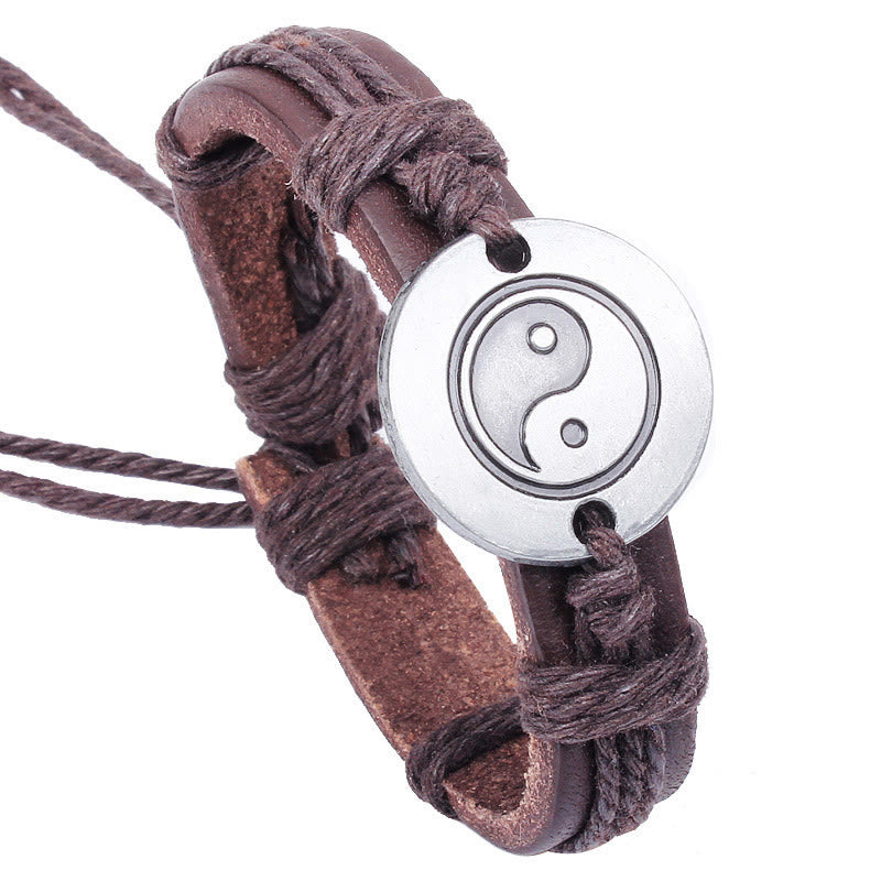 Buddha Stones Retro Yin Yang Leather Harmony String Bracelet