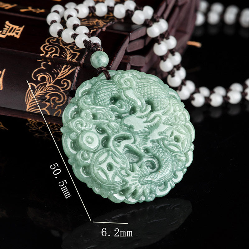 Buddha Stones Chinese Zodiac Dragon Jade Fortune Necklace String Pendant