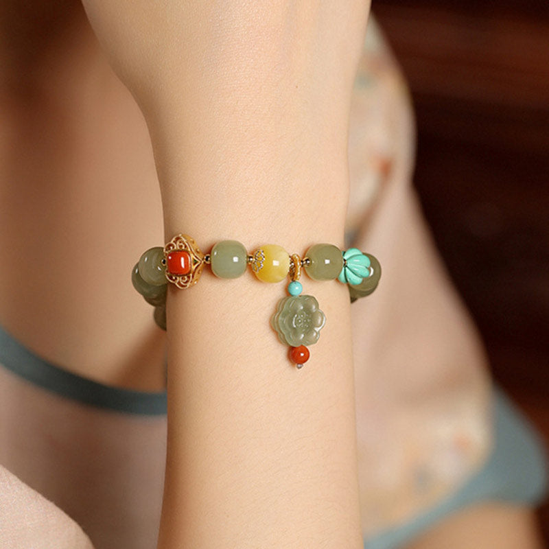 Jade Amber Lotus Bead Luck Bracelet