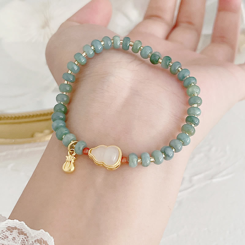 Buddha Stones Natural Hetian Jade Pearl Peace Buckle Fu Character Gourd Money Bag Strawberry Quartz PiXiu Luck Bracelet