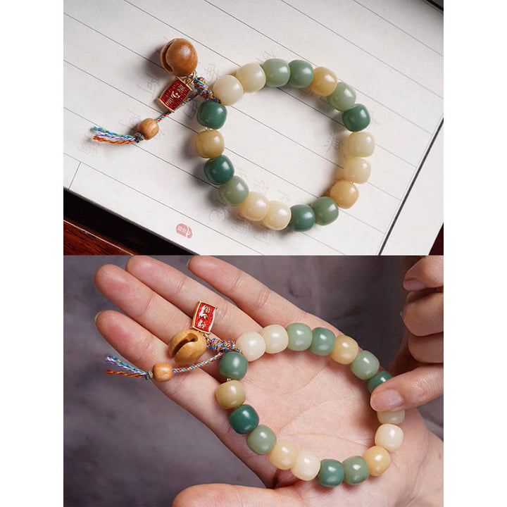 Buddha Stones Natural Gradient Bodhi Seed Wisdom Wooden Fish Drum Charm Bracelet