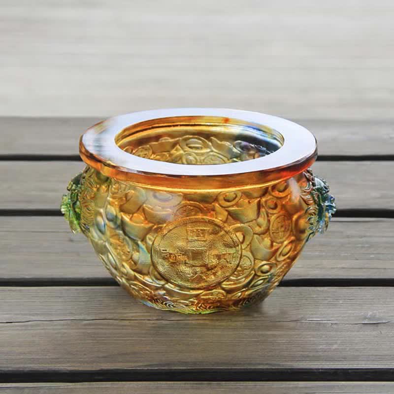 Handmade Liuli Crystal Treasure Bowl Art Piece Home Decoration