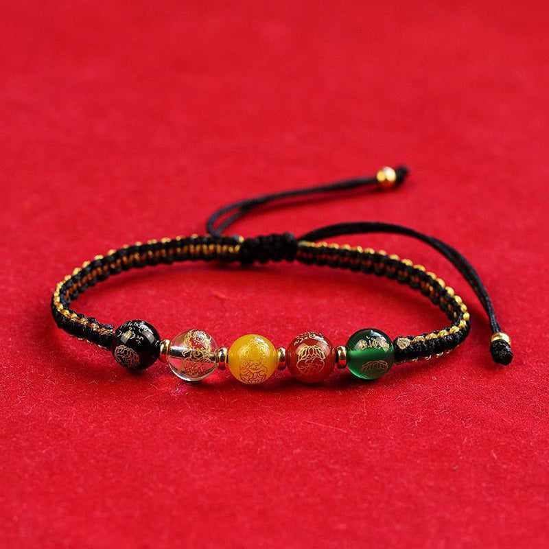 Buddha Stones Five Directions Gods of Wealth Agate Handmade Protection String Braid Bracelet