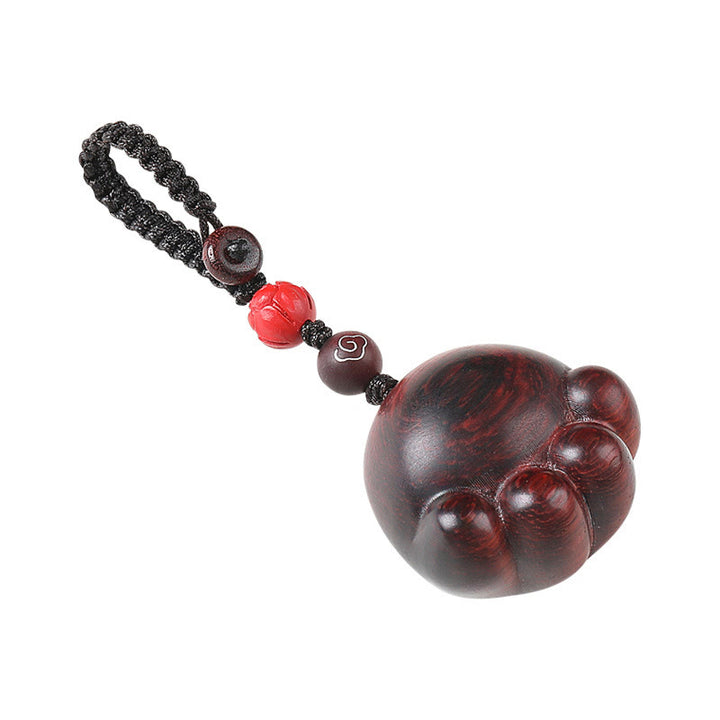 Buddha Stones Small Leaf Red Sandalwood Green Sandalwood Ebony Wood Lucky Cat Paw Claw Protection Key Chain