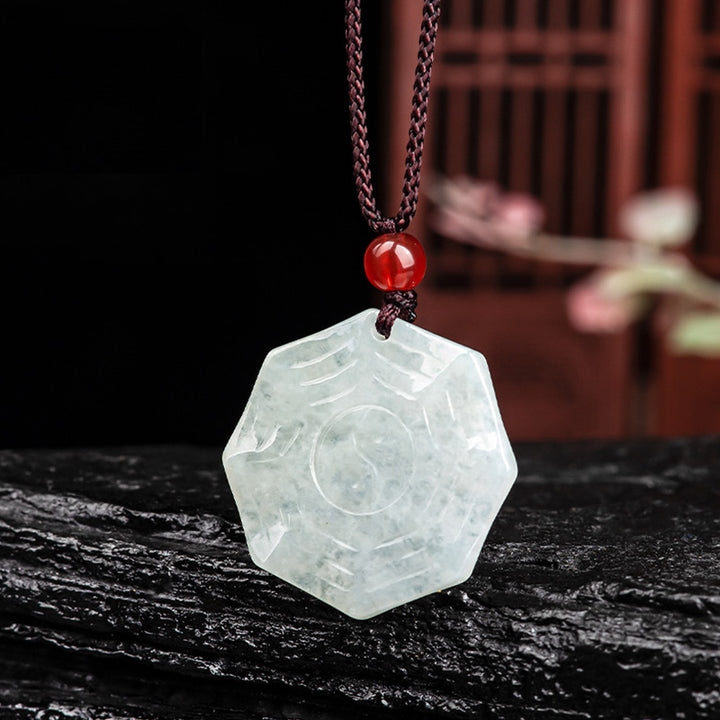 Natural Jade Bagua Yin Yang Luck Necklace Pendant