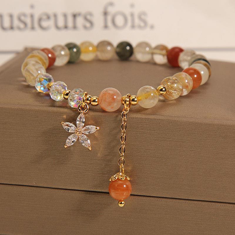 Buddha Stones Multicolored Rutilated Quartz Auspiciousness Zircon Flower Bracelet