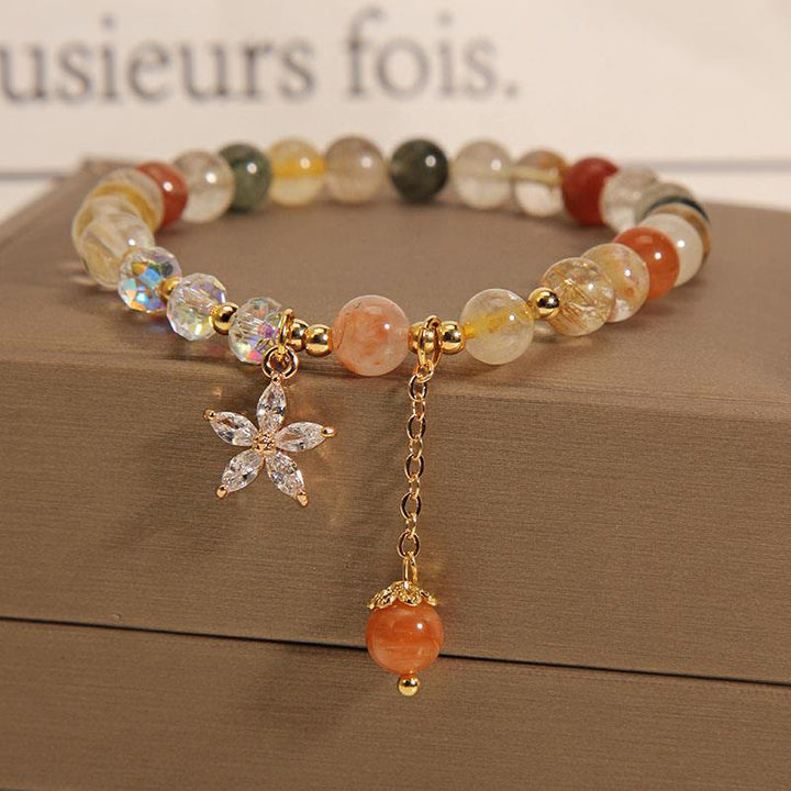 Buddha Stones Multicolored Rutilated Quartz Auspiciousness Zircon Flower Bracelet