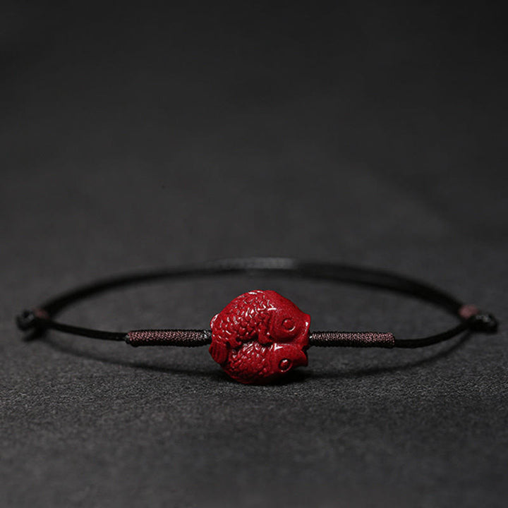 Handmade Plum Blossom Four Leaf Clover PiXiu Lotus Koi Fish Cinnabar Blessing Braid Bracelet