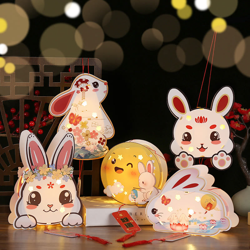 Buddha Stones DIY Good Luck Cute Rabbit Paper Lantern Lamp Mid-Autumn Festival Lantern Decoration