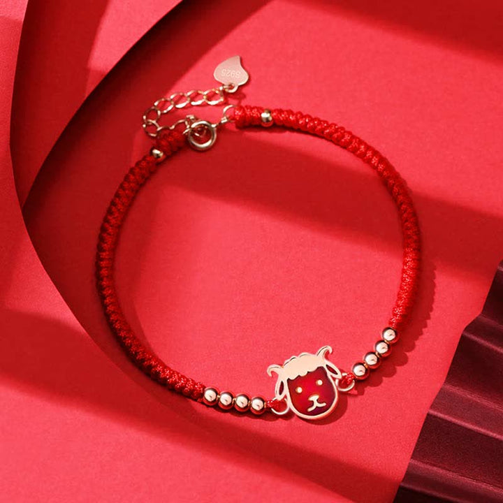 Buddha Stones 925 Sterling Silver Chinese Zodiac Luck Faith Discolor Red String Bracelet