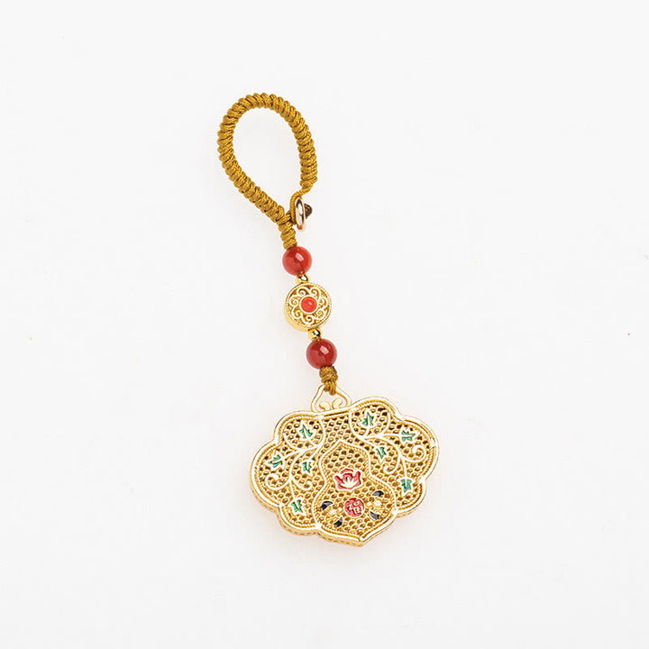 Buddha Stones Lock of Good Wishes Fu Character Luck Blessing Key Chain