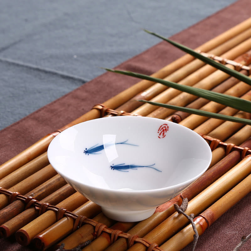 Buddha Stones Jingdezhen Blue and White Porcelain Koi Fish Ceramic Teacup Kung Fu Tea Cups