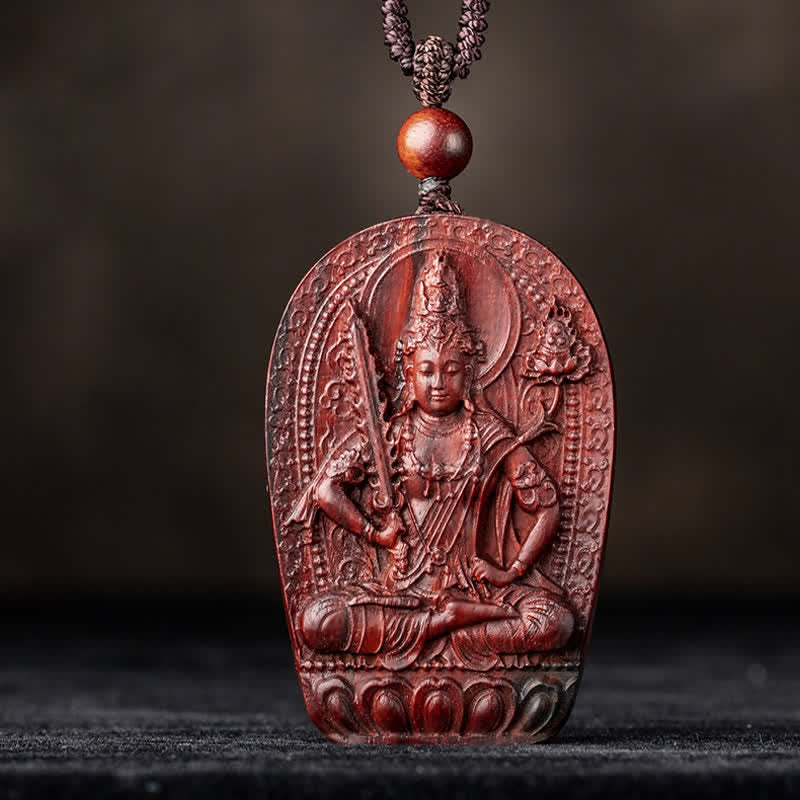 Chinese Zodiac Natal Buddha Small Leaf Red Sandalwood Lotus Protection Necklace Pendant