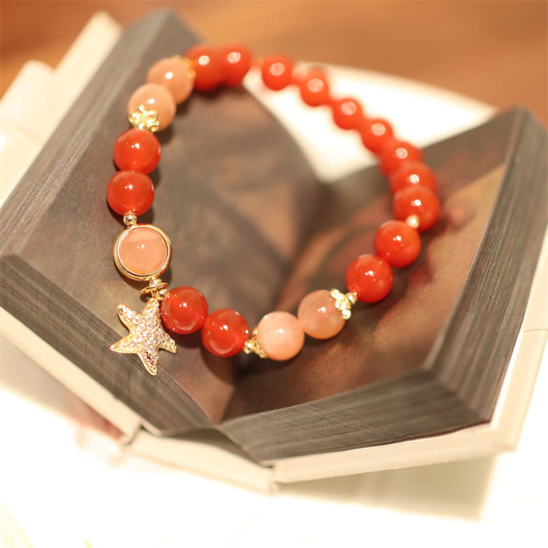 Sun Stone Peach Moonstone Red Agate Crystal Star Wealth Bracelet